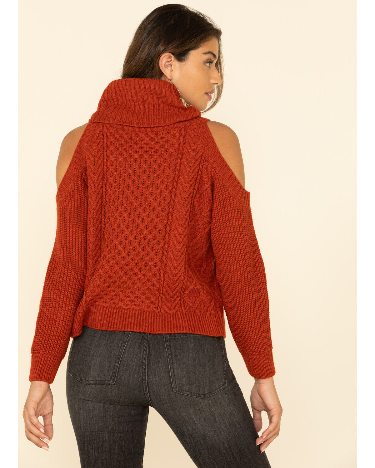 Image #5 - Rock & Roll Denim Women's Cold Shoulder Turtleneck Sweater, , hi-res