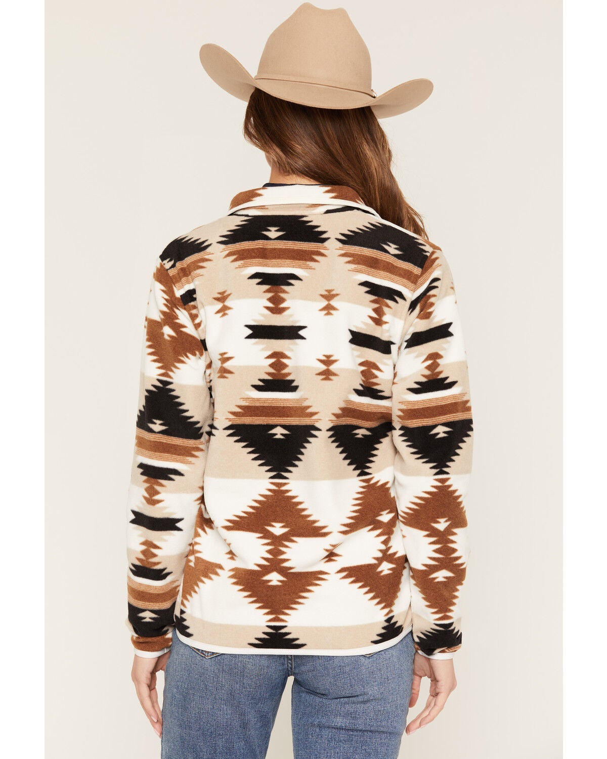 Image #4 - Cinch Women's Boot Barn Exclusive Southwestern Print Fleece Pullover, Khaki, hi-res