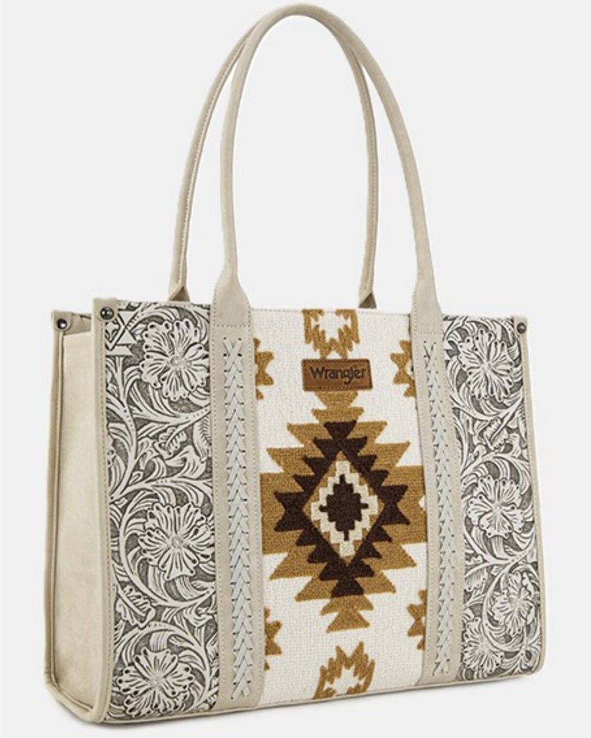 Image #1 - Wrangler Women's Southwestern Print Tooled Concealed Carry Tote Bag, Beige, hi-res