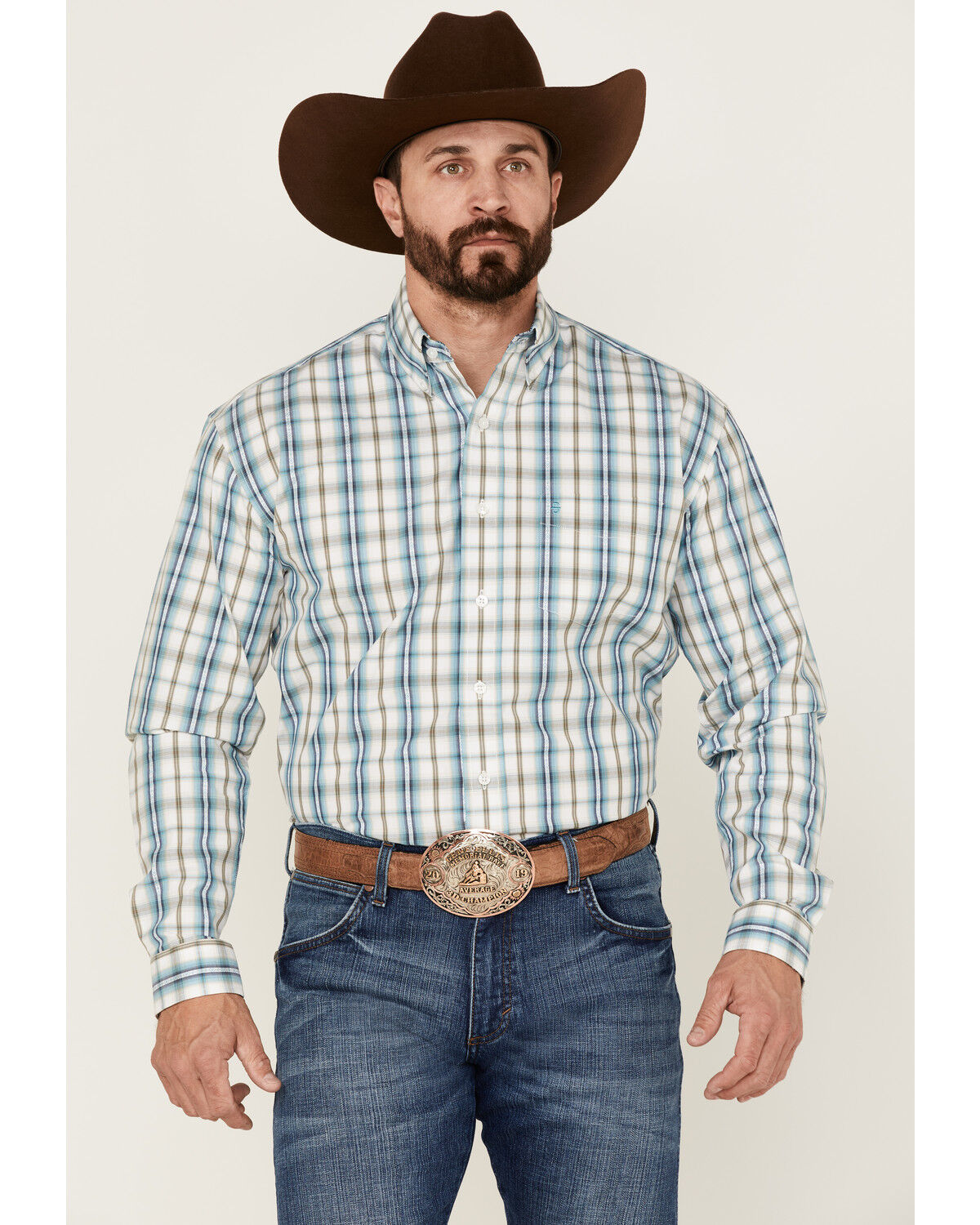 Image #1 - Stetson Men's Vintage Plaid Long Sleeve Button-Down Western Shirt, Blue, hi-res