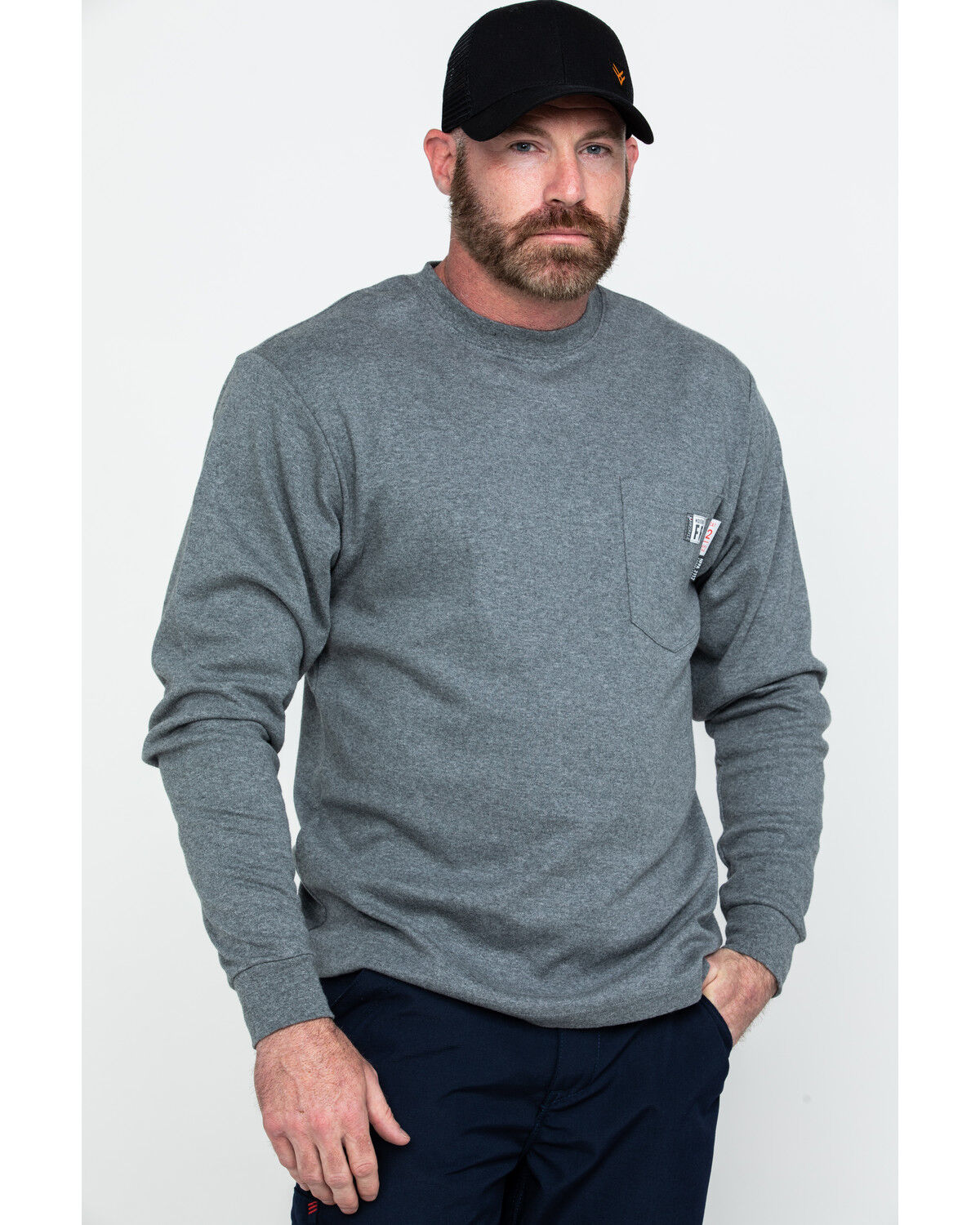 Image #1 - Wolverine Men's FR Sleeve Logo Work T-Shirt, Ash, hi-res