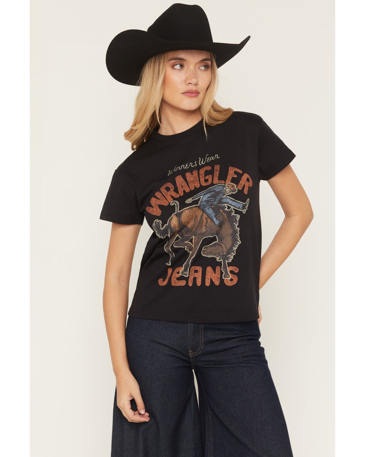 Wrangler Retro Women's Vintage Bucking Horse Short Sleeve Graphic Tee, Black, hi-res