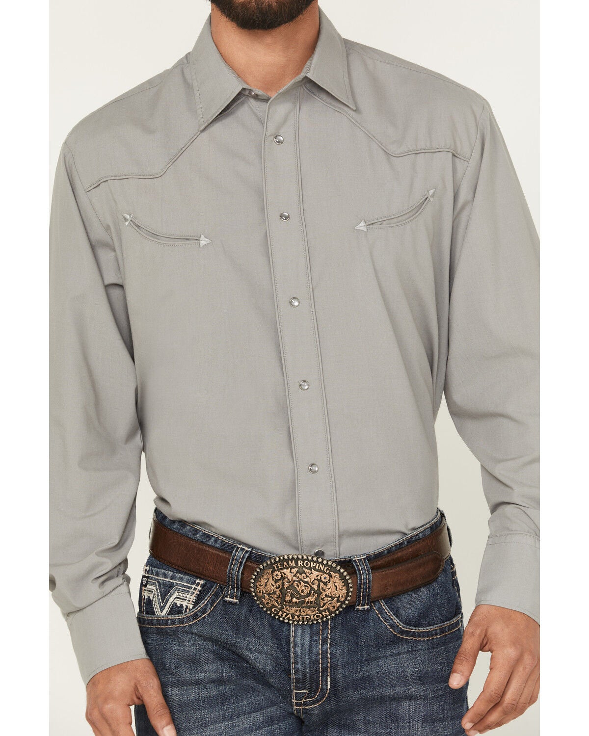 Image #3 - Roper Men's Desert Embroidered Long Sleeve Snap Stretch Western Shirt, Grey, hi-res