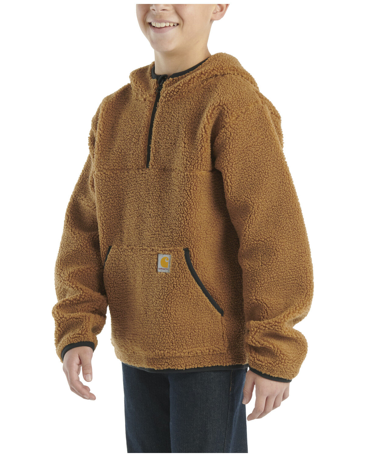 Image #2 - Carhartt Boys' Sherpa Half Zip Hooded Pullover, Brown, hi-res