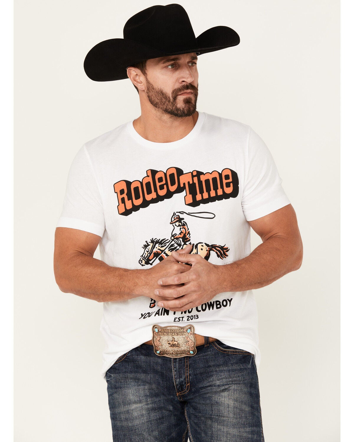 Rodeo Time Men's Ropin' Short Sleeve Graphic T-Shirt, White, hi-res