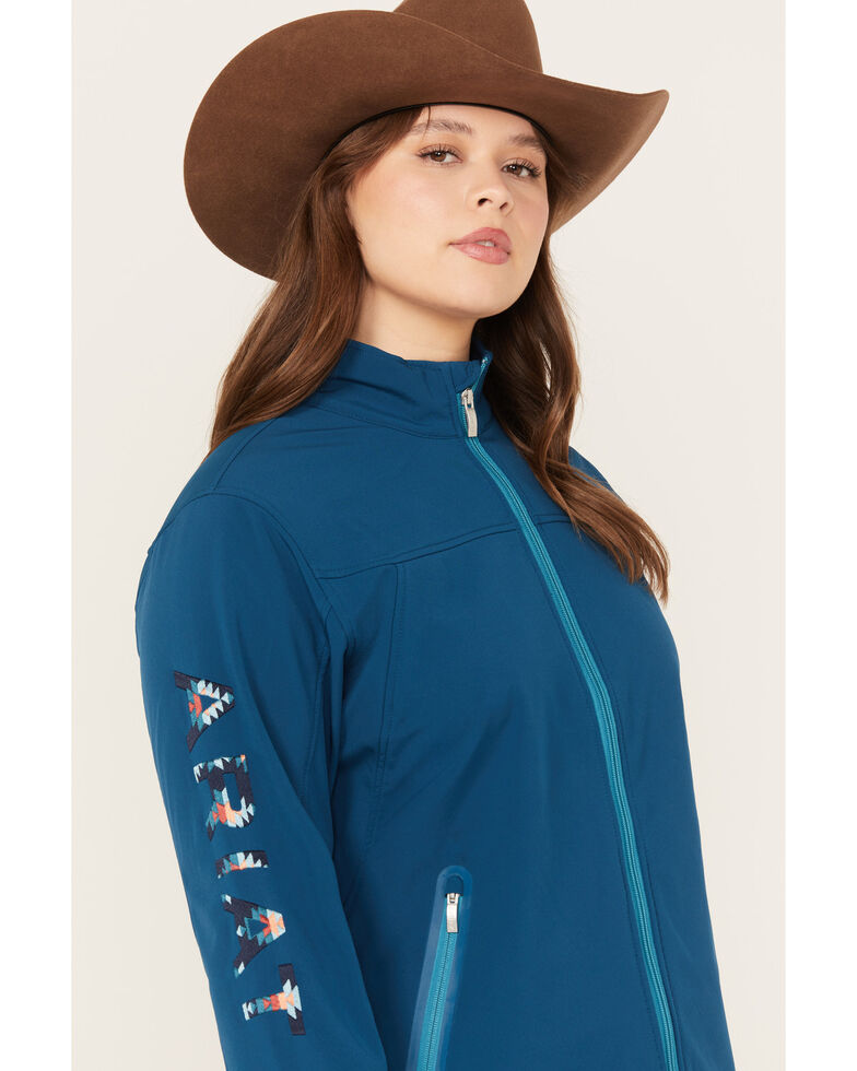 Ariat Women's Southwestern Logo New Team Softshell Jacket - Plus, Blue, hi-res