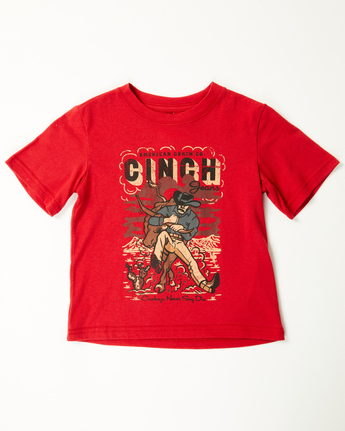 Image #1 - Cinch Toddler Boys' Cowboy Logo Short Sleeve Graphic T-Shirt, Red, hi-res