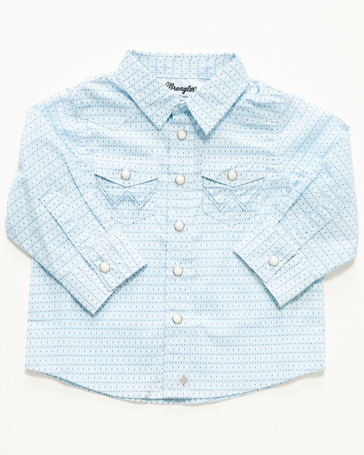 Image #1 - Wrangler Infant Boys' Geo Print Long Sleeve Snap Stretch Western Shirt, Blue, hi-res