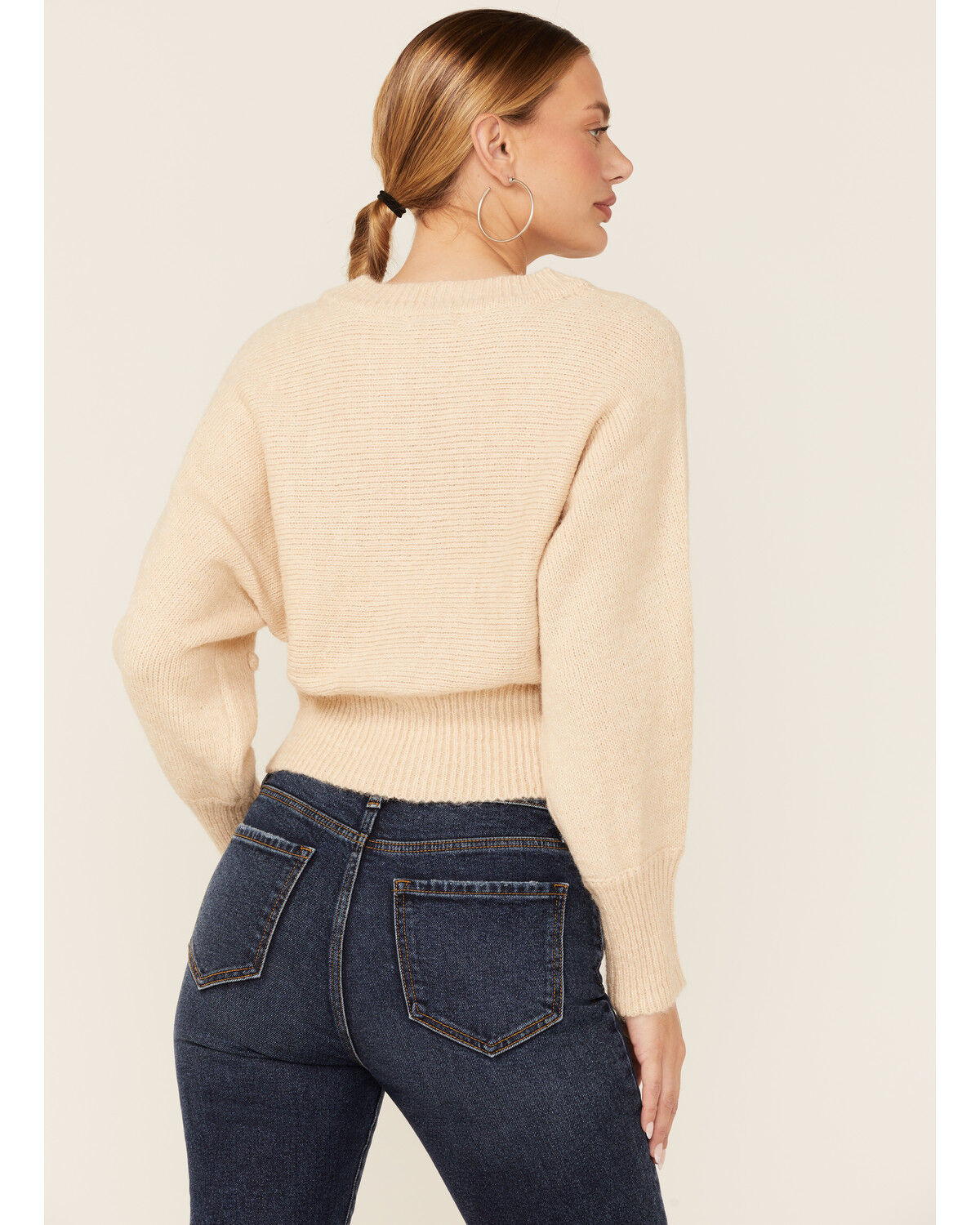 Image #3 - Lush Women's Cream Floral Pompom Embroidered Crop Sweather, , hi-res