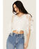 Image #1 - Miss Me Women's Cropped Crochet Flowy Top, White, hi-res