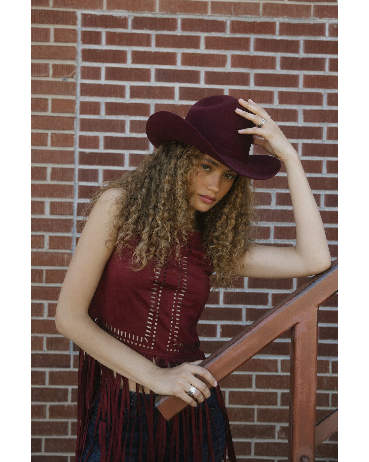 Image #1 - Idyllwind Women's Whitsett Cutout Faux Suede Fringe Tank Top, Cherry, hi-res
