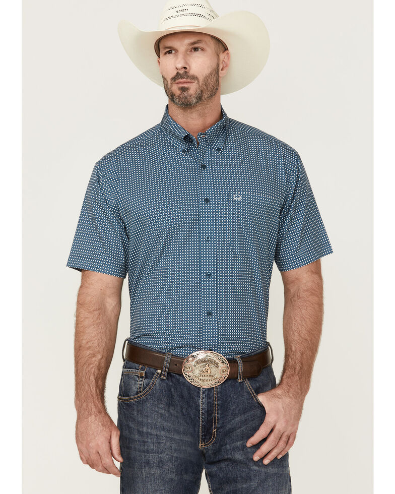 Cinch Men's Circle Geo Print AF Short Sleeve Button-Down Western Shirt , Blue, hi-res