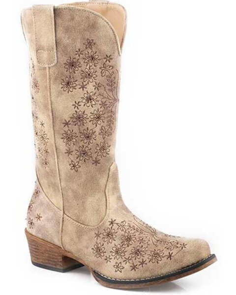 Roper Women's Riley Bouquet Western Performance Boots - Round Toe, Tan, hi-res