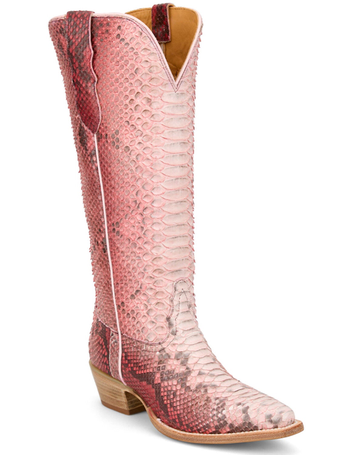 Image #1 - Tony Lama Women's Black Label Exotic Python Tall Western Boots - Snip Toe, Red, hi-res