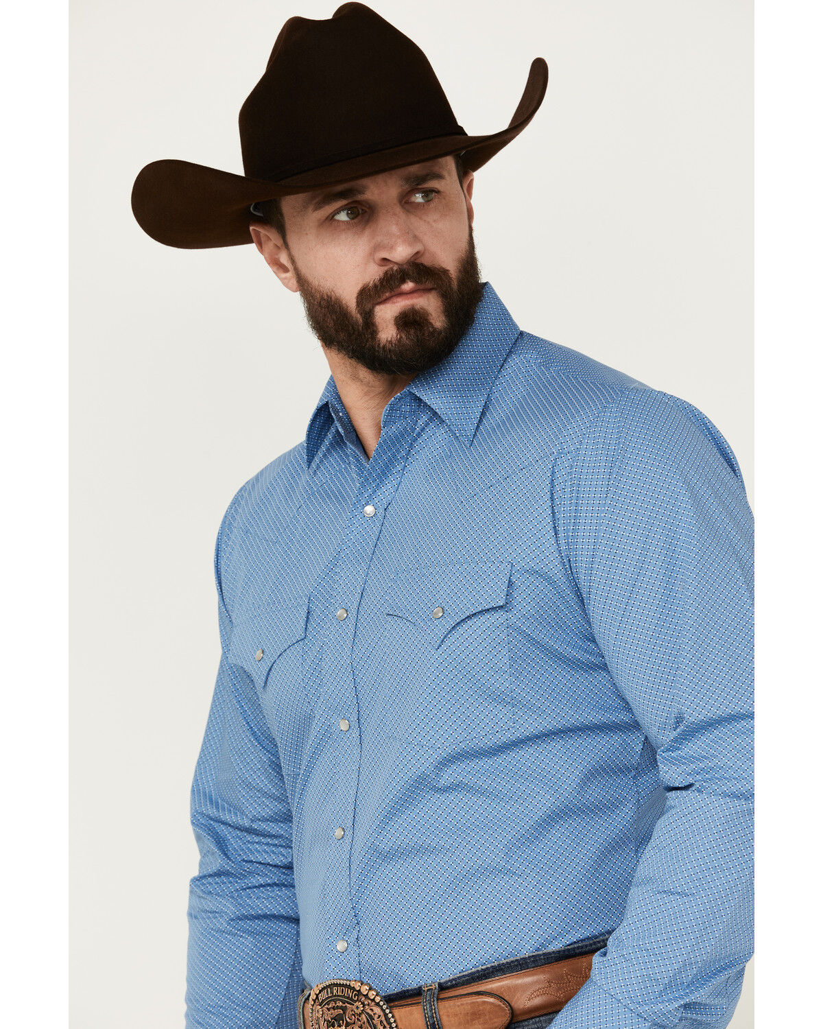 Image #2 - Ely Walker Men's Geo Print Long Sleeve Pearl Snap Western Shirt, Blue, hi-res