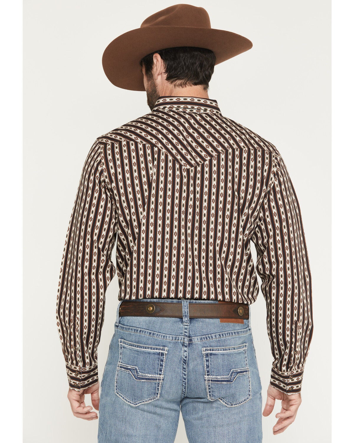 Image #4 - Cody James Men's Cowboys Legacy Southwestern Striped Long Sleeve Snap Western Shirt, Brown, hi-res