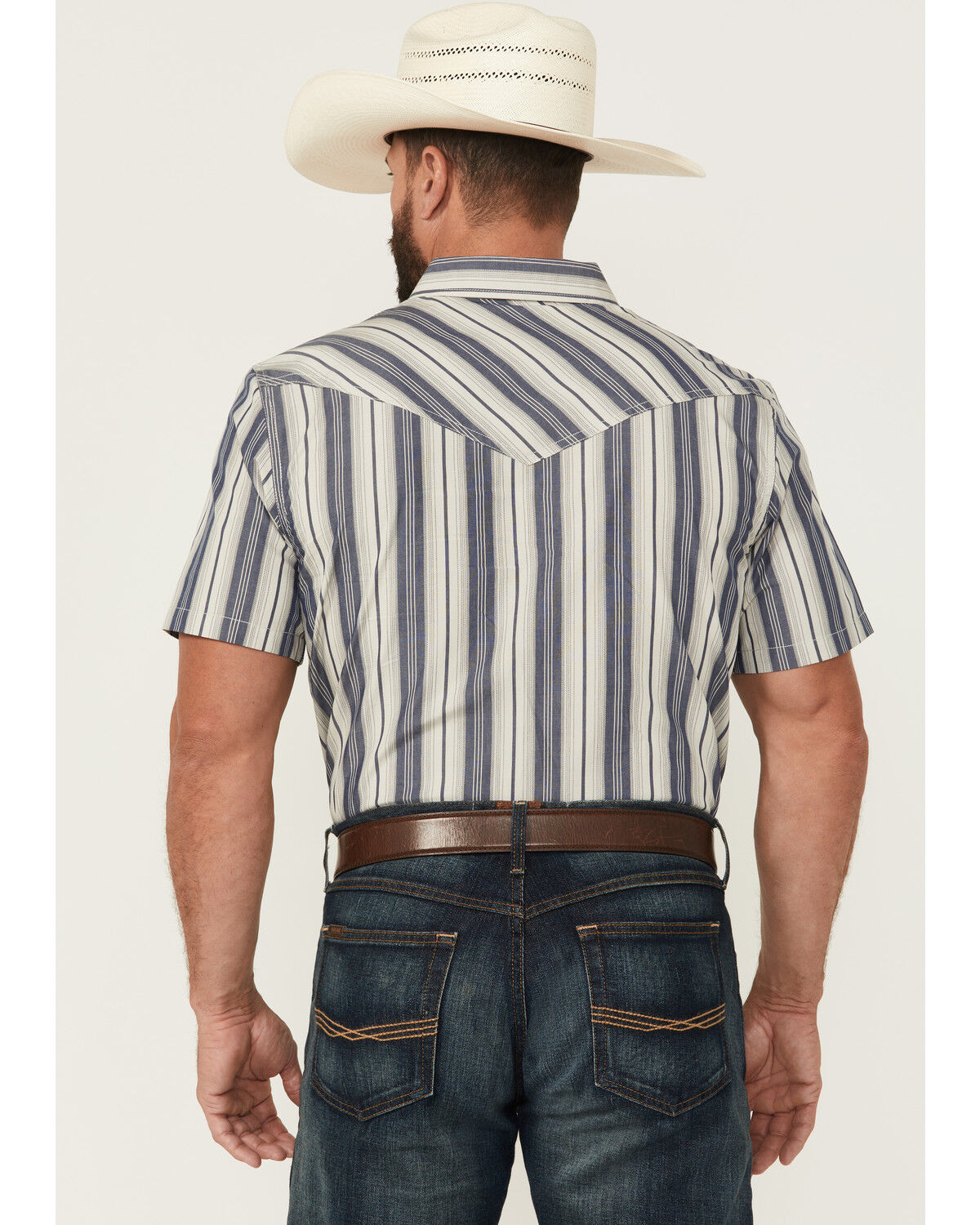 Image #4 - Cody James Men's Roman Striped Short Sleeve Snap Western Shirt, Blue, hi-res