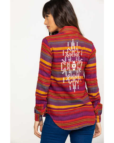 Image #2 - Rock & Roll Denim Women's Rust Serape Stripe Southwestern Embroidered Long Sleeve Western Shirt , Multi, hi-res