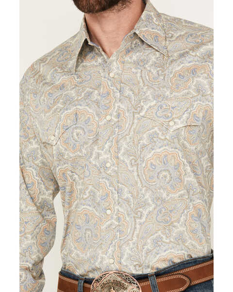 Stetson Men's Paisley Print Long Sleeve Snap Western Shirt , Blue, hi-res