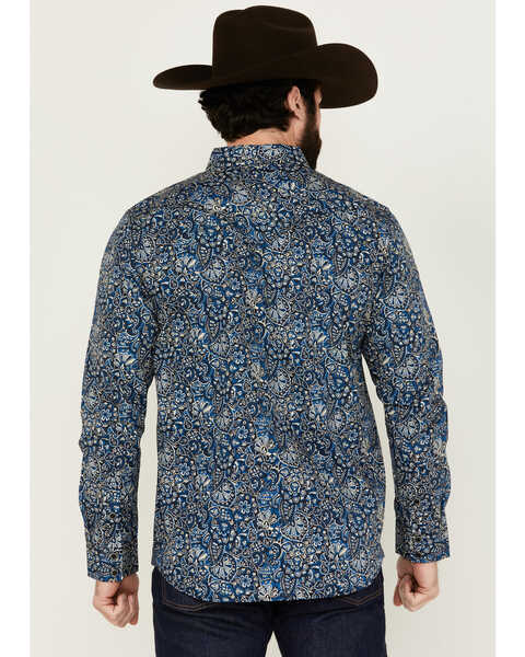 Image #4 - Moonshine Spirit Men's Verano Floral Paisley Print Long Sleeve Snap Western Shirt , Blue, hi-res