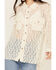 Image #2 - People of Leisure Women's Floral Lace Long Sleeve Button-Down Shirt, White, hi-res