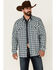 Cody James Men's Bonded Small Plaid Long Sleeve Snap Western Flannel Shirt , Navy, hi-res