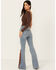 Image #4 - Shyanne Women's Tansy Medium Wash High Rise Fringe Embroidered Stretch Flare Jeans , Medium Wash, hi-res