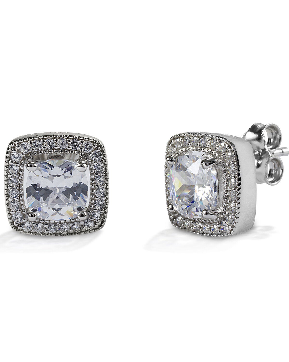 Kelly Herd Women's Square Bezel Set Pave Earrings, Silver, hi-res