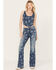Idyllwind Women's Floral Drive Jacquard Denim Corset Top, Dark Medium Wash, hi-res