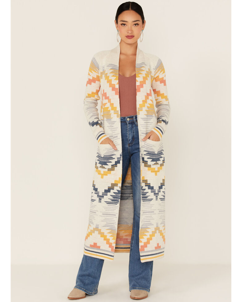 Pendleton Women's Pacific Mixed Print Cardigan Duster, Ivory, hi-res