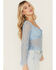 Image #2 - Trixxi Women's Solid Lace Long Bell Sleeve Shirt, Blue, hi-res