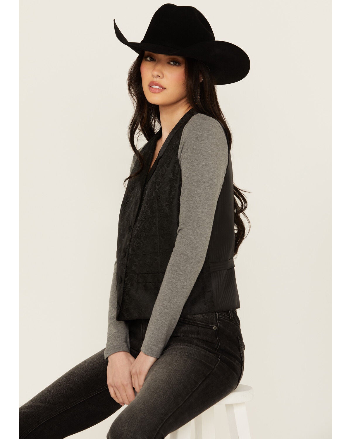 Scully Rangewear Women's Delicate Paisley Vest, Black, hi-res