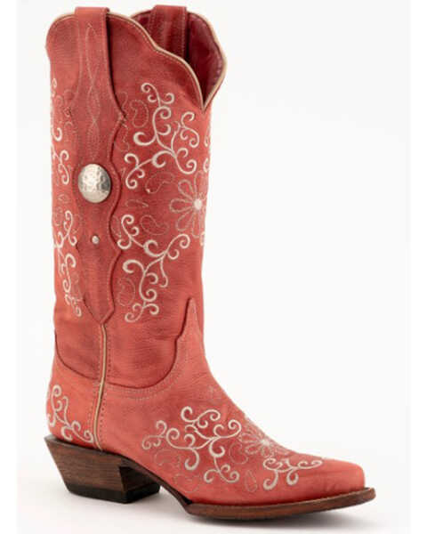 Ferrini Women's Bella Floral Embroidered Tall Western Boots - Snip Toe, Red, hi-res