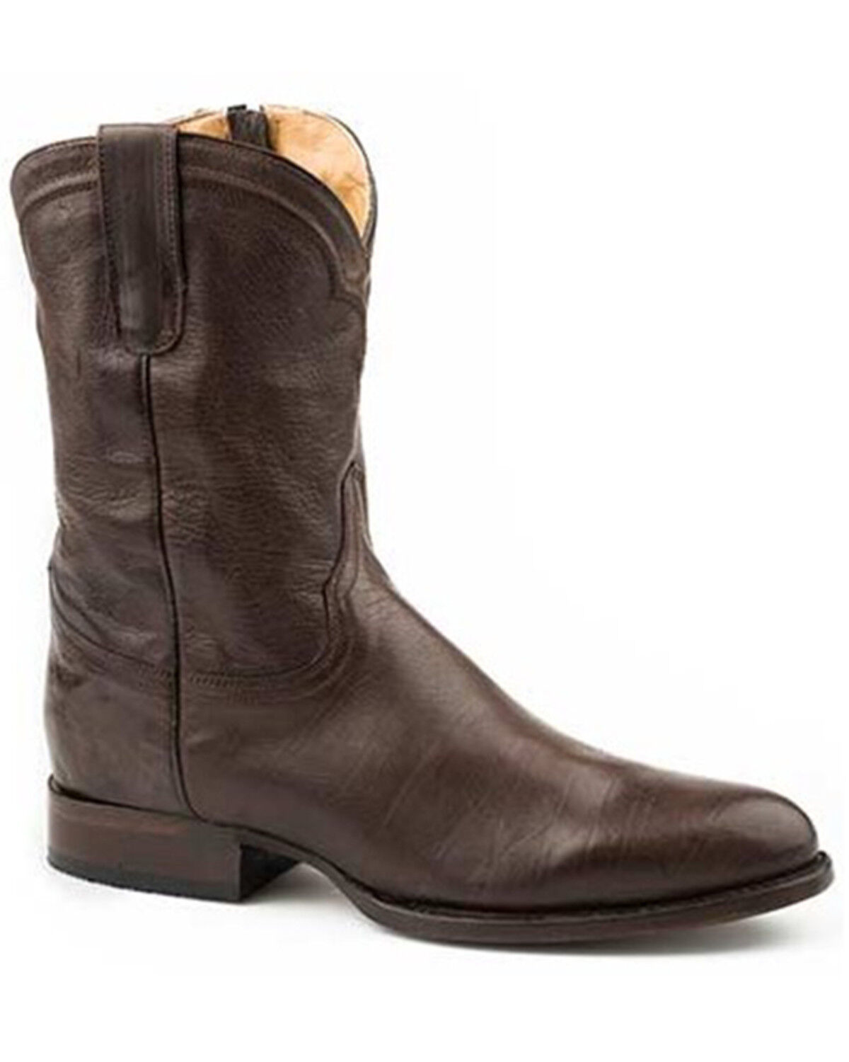 Image #1 - Stetson Men's Rancher Zip Burnished Vamp Western Roper Boots - Round Toe, Brown, hi-res