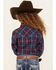 Image #4 - Ely Walker Girls' Plaid Print Rose Embroidered Long Sleeve Pearl Snap Western Shirt, Navy, hi-res