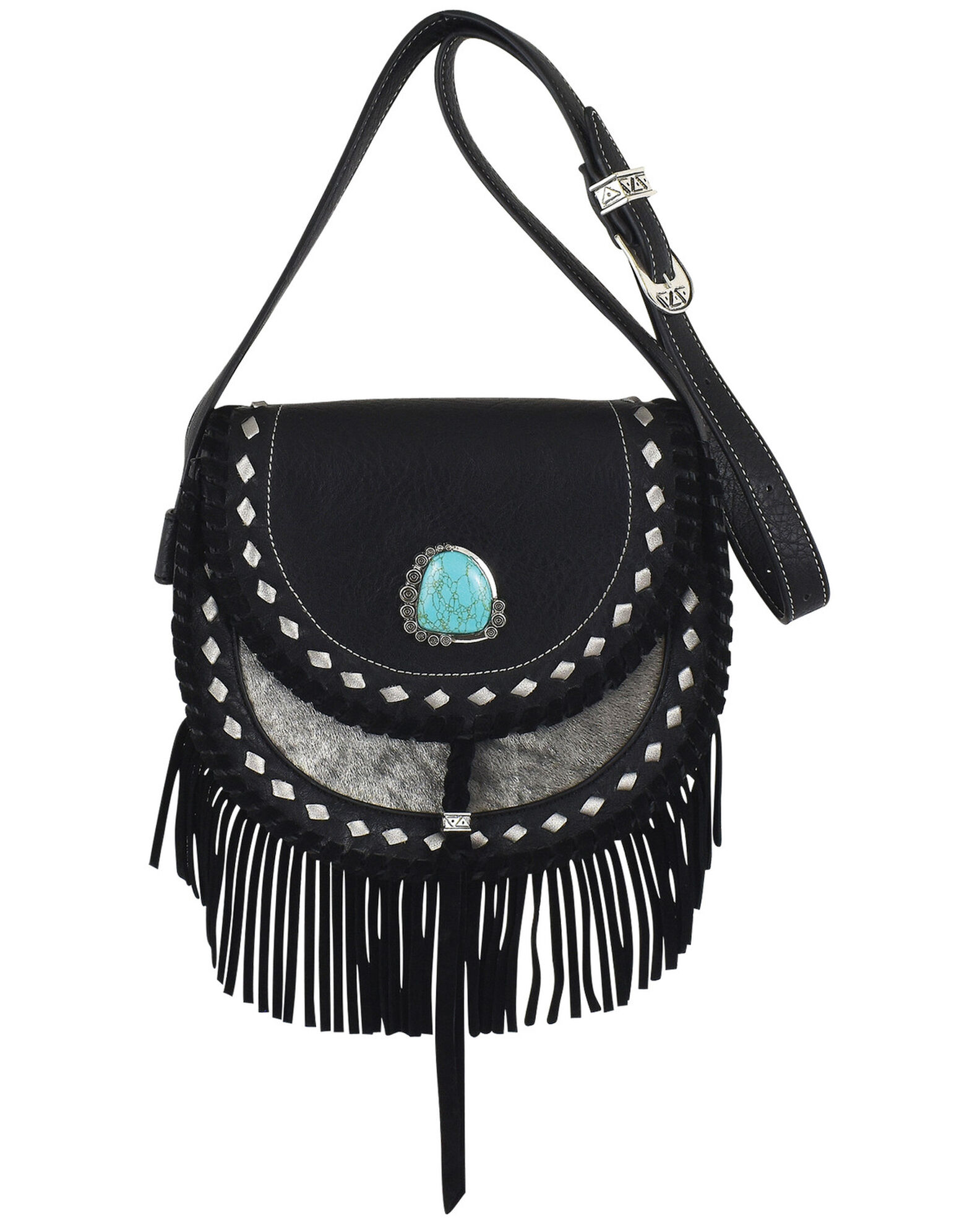 Image #1 - Trenditions Women's Catchfly Hairon Fringe Crossbody Bag, Black, hi-res