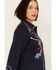 Image #2 - Scully Women's Floral Embroidered Long Sleeve Western Snap Shirt, Navy, hi-res