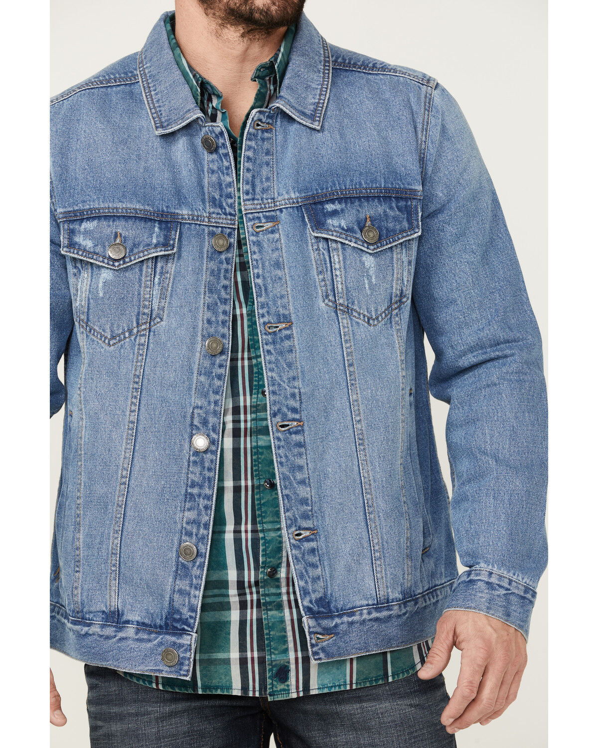 Image #3 - Moonshine Spirit Men's Button-Down Unlined Denim Trucker Jacket, Medium Wash, hi-res