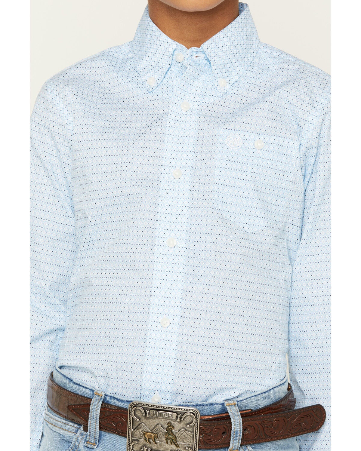 Image #3 - Wrangler Boys' Geo Print Long Sleeve Button-Down Western Shirt, Blue, hi-res