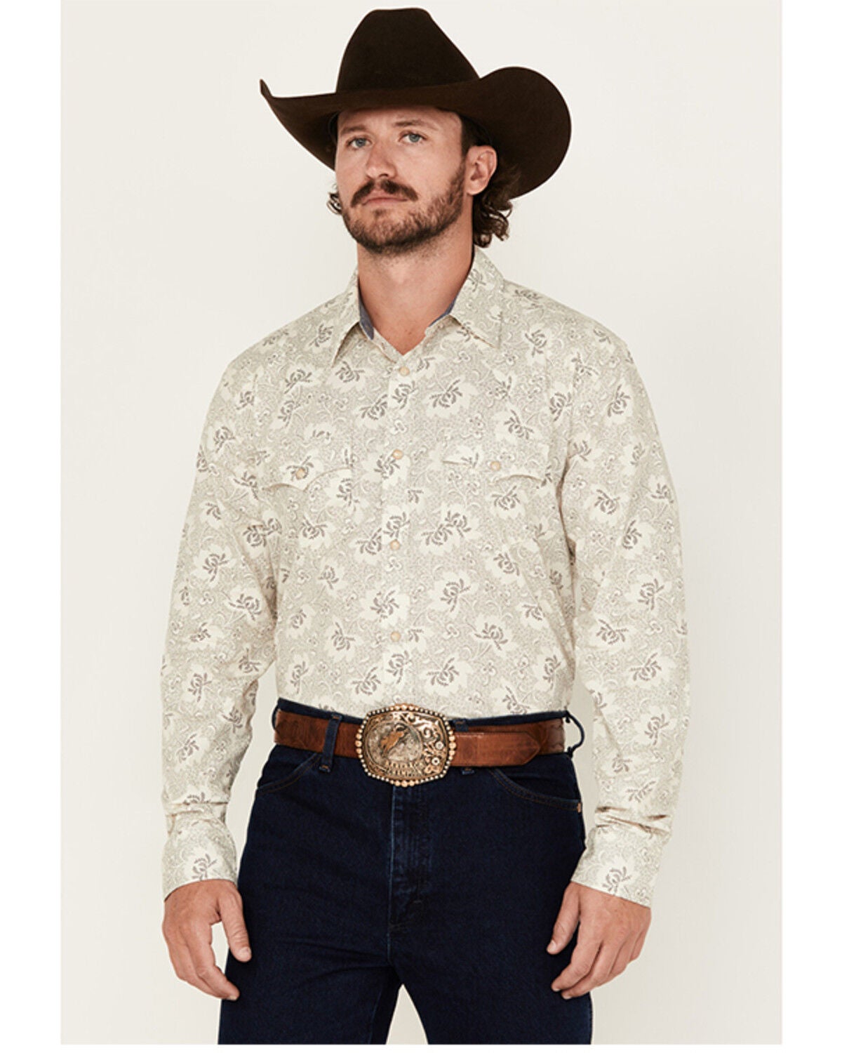 Image #1 - Cody James Men's Treven Floral Print Long Sleeve Snap Western Shirt - Big, Cream, hi-res