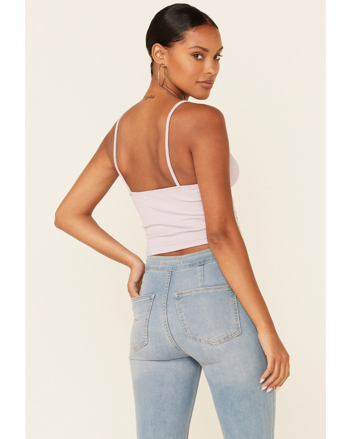 Image #2 - Wild Moss Women's Rib Knit V-Neck Crop Cami, Lavender, hi-res