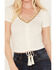 Image #3 - Shyanne Women's Beaded Short Sleeve Front Tie Shirt, Cream, hi-res