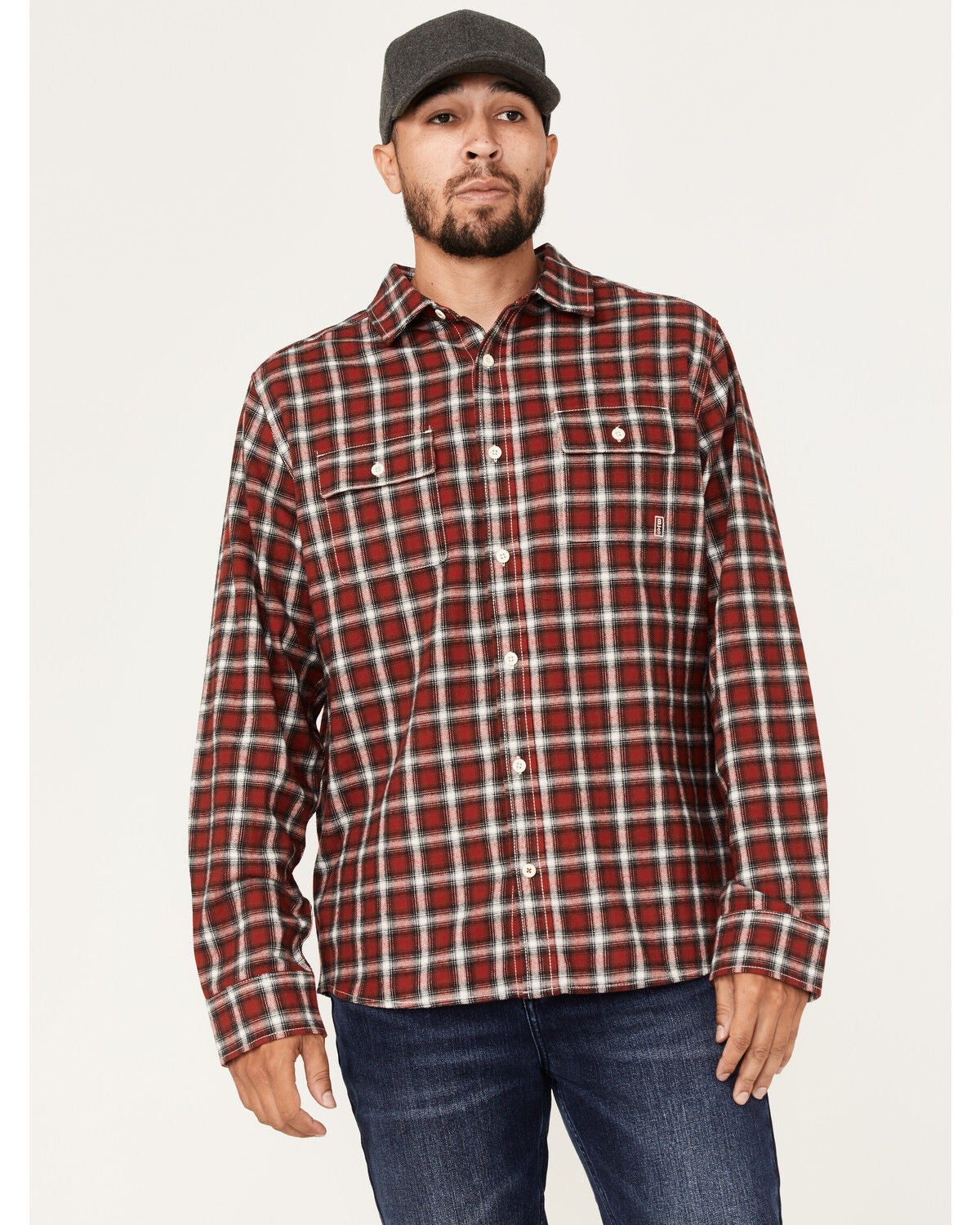 Brothers and Sons Men's Everyday Plaid Long Sleeve Button Down Western Flannel Shirt, Burgundy, hi-res