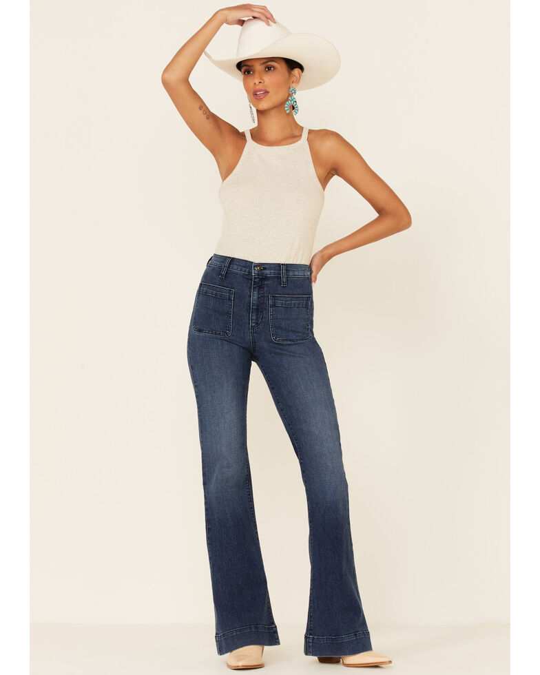 Sneak Peek Women's High Rise Wide Flare Jeans, Blue, hi-res