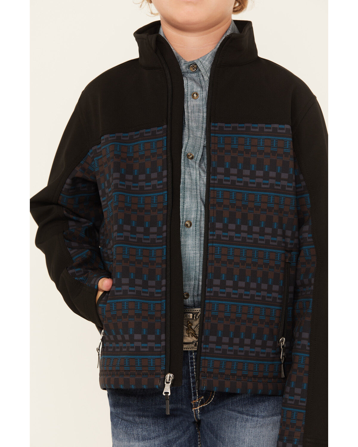 Image #3 - Cody James Boys' Color Block Pattern Softshell Jacket, Black, hi-res