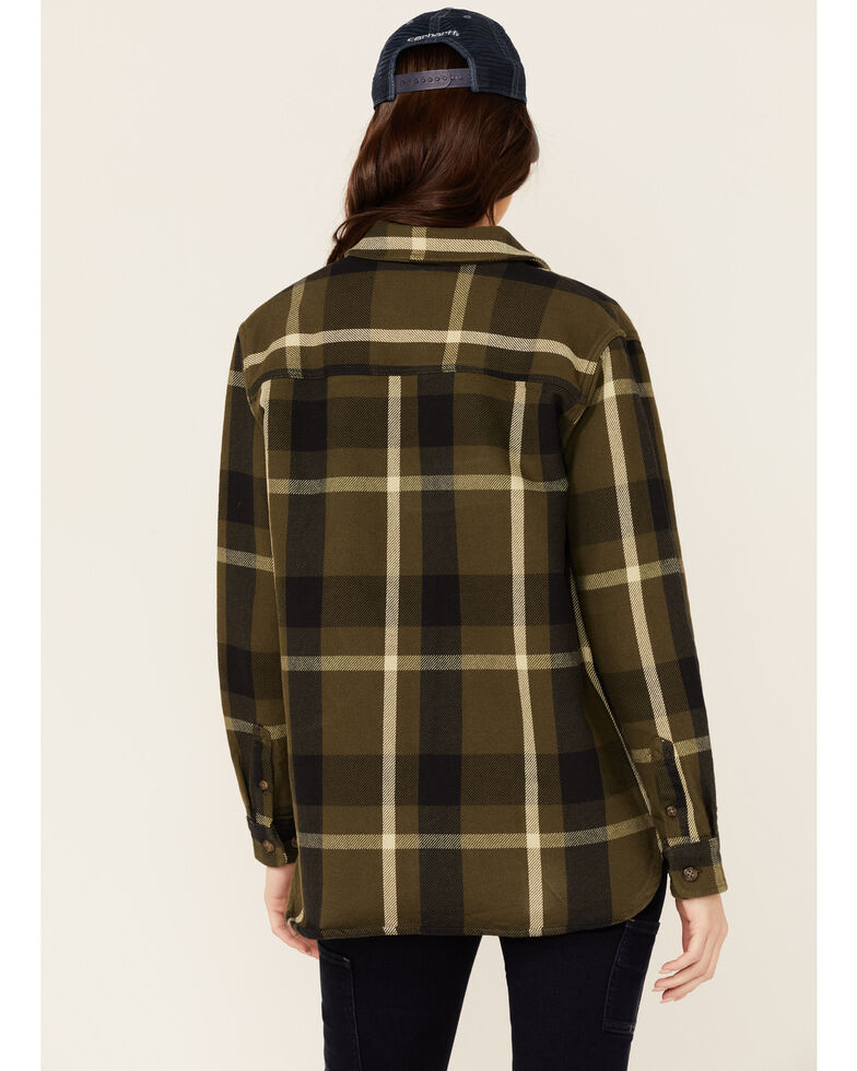 Carhartt Women's Plaid Button-Down Flannel Shacket, Olive, hi-res