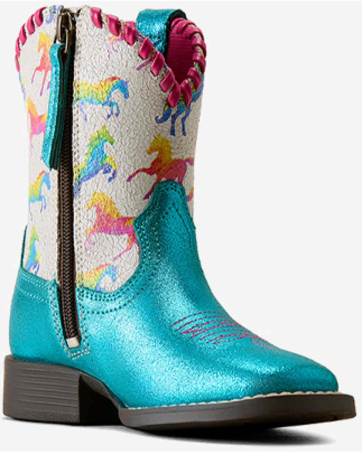 Image #1 - Ariat Girls' Skydancer Metallic Western Boots - Broad Square Toe, Blue, hi-res