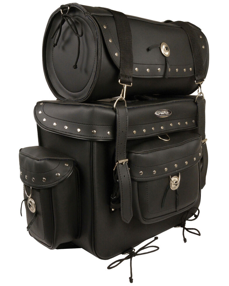 Milwaukee Leather Large PVC 2 Piece Touring Studded Sissy Bar Pack, Black, hi-res
