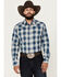 Image #1 - Wrangler Retro Men's Premium Plaid Print Long Sleeve Snap Western Shirt , Blue, hi-res
