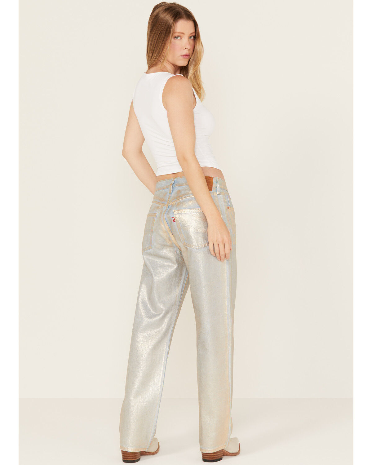Image #3 - Levi's Premium Women's Optical Illusion 501 High Rise Ankle Straight Denim Jeans, Silver, hi-res
